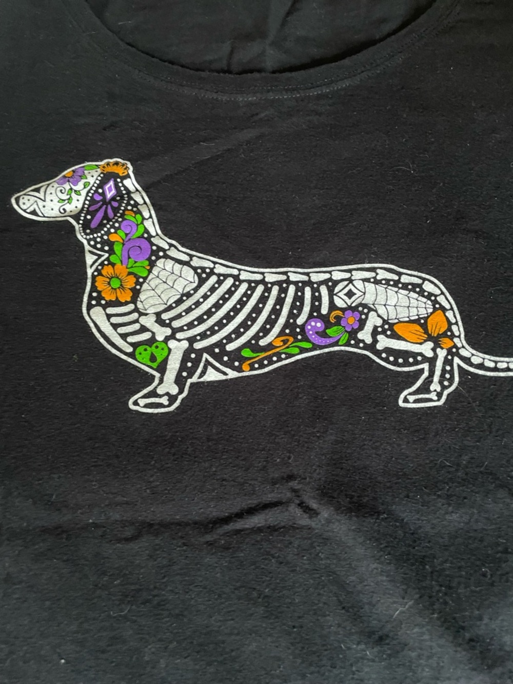 Black Dachshund Skeleton Floral Graphic Tee
